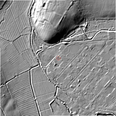 Shaded relief map of the ground around BA134JL, computed from Environment Agency LiDAR. The ground here sits at about 50 m above sea level and falls 11 m across the surrounding 800 m. Surface water reaching this point runs off ground lying to the south, 2.0 m higher.