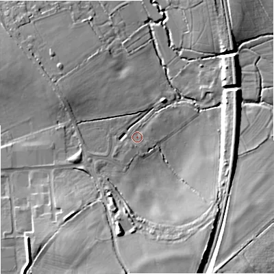 Shaded relief map of the ground around BA134LD, computed from Environment Agency LiDAR. The ground here sits at about 51 m above sea level and falls 19 m across the surrounding 800 m. Surface water reaching this point runs off ground lying to the south-west, 2.0 m higher.