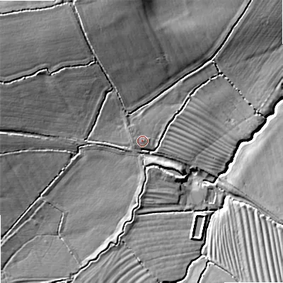 Shaded relief map of the ground around BA134NL, computed from Environment Agency LiDAR. The ground here sits at about 63 m above sea level and falls 14 m across the surrounding 800 m. Surface water reaching this point runs off ground lying to the north-west, 10.3 m higher.