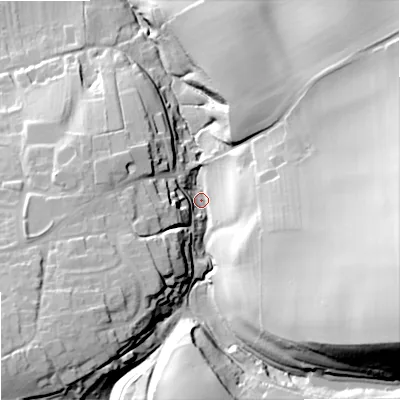 Shaded relief map of the ground around BA134SD, computed from Environment Agency LiDAR. The ground here sits at about 82 m above sea level and falls 62 m across the surrounding 800 m. Surface water reaching this point runs off ground lying to the east-south-east, 53.4 m higher.
