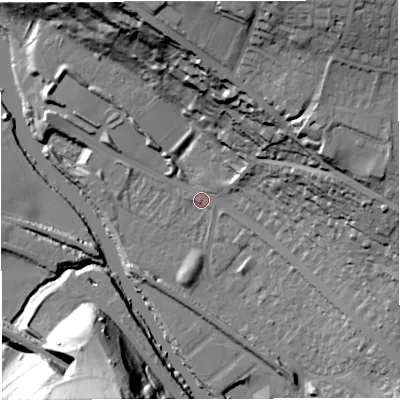 Shaded relief map of the ground around BA13HW, computed from Environment Agency LiDAR. The ground here sits at about 18 m above sea level and falls 51 m across the surrounding 800 m. Surface water reaching this point runs off ground lying to the north-east, 31.4 m higher.