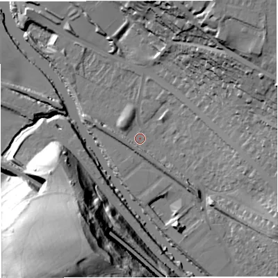 Shaded relief map of the ground around BA13HX, computed from Environment Agency LiDAR. The ground here sits at about 17 m above sea level and falls 51 m across the surrounding 800 m. Surface water reaching this point runs off ground lying to the east-south-east, 11.6 m higher.