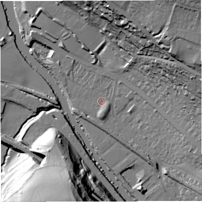 Shaded relief map of the ground around BA13JT, computed from Environment Agency LiDAR. The ground here sits at about 17 m above sea level and falls 50 m across the surrounding 800 m. Surface water reaching this point runs off ground lying to the north-east, 41.1 m higher.