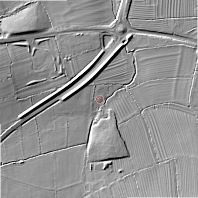 Shaded relief map of the ground around BA146JJ, computed from Environment Agency LiDAR. The ground here sits at about 41 m above sea level and falls 11 m across the surrounding 800 m. Surface water reaching this point runs off ground lying to the south-south-east, 6.8 m higher.