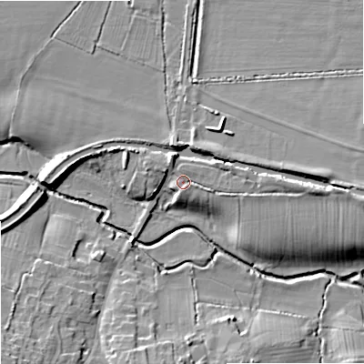 Shaded relief map of the ground around BA146JT, computed from Environment Agency LiDAR. The ground here sits at about 39 m above sea level and falls 13 m across the surrounding 800 m. Surface water reaching this point runs off ground lying to the east, 5.6 m higher.