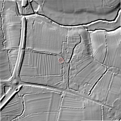Shaded relief map of the ground around BA146LE, computed from Environment Agency LiDAR. The ground here sits at about 40 m above sea level and falls 11 m across the surrounding 800 m. Surface water reaching this point runs off ground lying to the south-south-east, 1.3 m higher.