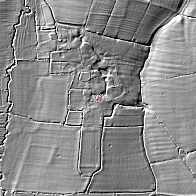 Shaded relief map of the ground around BA146NH, computed from Environment Agency LiDAR. The ground here sits at about 49 m above sea level and falls 6 m across the surrounding 800 m. Surface water reaching this point runs off ground lying to the south, 2.2 m higher.