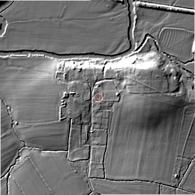 Shaded relief map of the ground around BA146NR, computed from Environment Agency LiDAR. The ground here sits at about 39 m above sea level and falls 16 m across the surrounding 800 m. Surface water reaching this point runs off ground lying to the east-north-east, 7.6 m higher.