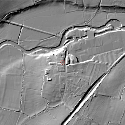 Shaded relief map of the ground around BA146PE, computed from Environment Agency LiDAR. The ground here sits at about 39 m above sea level and falls 15 m across the surrounding 800 m. Surface water reaching this point runs off ground lying to the south-south-east, 4.4 m higher.