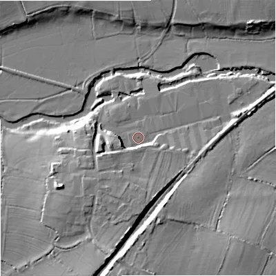 Shaded relief map of the ground around BA146PG, computed from Environment Agency LiDAR. The ground here sits at about 32 m above sea level and falls 15 m across the surrounding 800 m. Surface water reaching this point runs off ground lying to the south-south-west, 5.5 m higher.