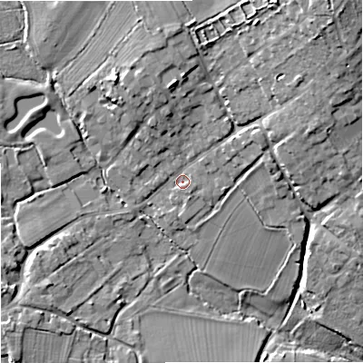 Shaded relief map of the ground around BA146QH, computed from Environment Agency LiDAR. The ground here sits at about 38 m above sea level and falls 22 m across the surrounding 800 m. Surface water reaching this point runs off ground lying to the north-east, 16.3 m higher.