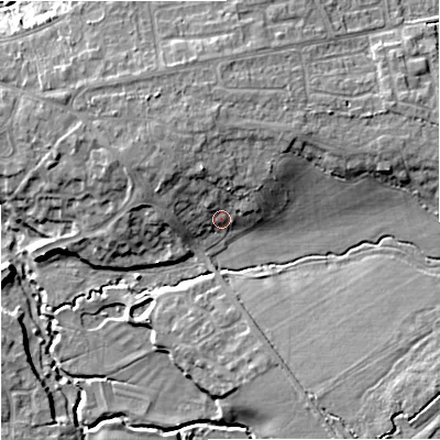 Shaded relief map of the ground around BA147BE, computed from Environment Agency LiDAR. The ground here sits at about 39 m above sea level and falls 10 m across the surrounding 800 m. Surface water reaching this point runs off ground lying to the north-north-west, 6.0 m higher.