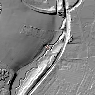 Shaded relief map of the ground around BA148RA, computed from Environment Agency LiDAR. The ground here sits at about 31 m above sea level and falls 21 m across the surrounding 800 m. Surface water reaching this point runs off ground lying to the west-north-west, 15.5 m higher.