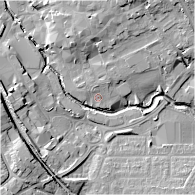 Shaded relief map of the ground around BA148TQ, computed from Environment Agency LiDAR. The ground here sits at about 37 m above sea level and falls 17 m across the surrounding 800 m. Surface water reaching this point runs off ground lying to the north-east, 1.9 m higher.