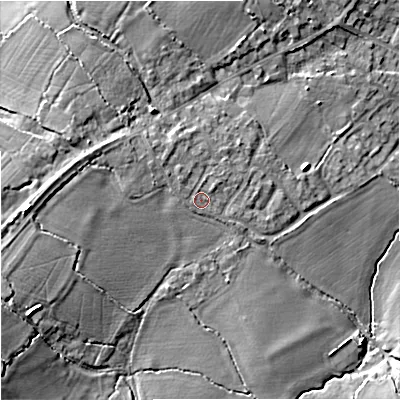 Shaded relief map of the ground around BA149NU, computed from Environment Agency LiDAR. The ground here sits at about 50 m above sea level and falls 12 m across the surrounding 800 m. Surface water reaching this point runs off ground lying to the north-west, 1.7 m higher.