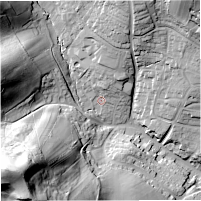 Shaded relief map of the ground around BA14DW, computed from Environment Agency LiDAR. The ground here sits at about 62 m above sea level and falls 83 m across the surrounding 800 m. Surface water reaching this point runs off ground lying to the north-north-east, 8.0 m higher.