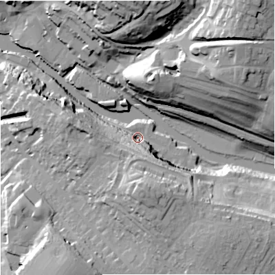 Shaded relief map of the ground around BA151BZ, computed from Environment Agency LiDAR. The ground here sits at about 31 m above sea level and falls 42 m across the surrounding 800 m. Surface water reaching this point runs off ground lying to the south, 26.1 m higher.