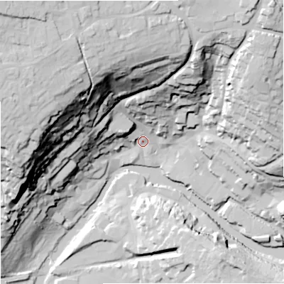 Shaded relief map of the ground around BA151LS, computed from Environment Agency LiDAR. The ground here sits at about 31 m above sea level and falls 71 m across the surrounding 800 m. Surface water reaching this point runs off ground lying to the north-west, 67.7 m higher.