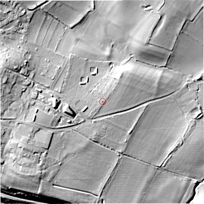 Shaded relief map of the ground around BA151TS, computed from Environment Agency LiDAR. The ground here sits at about 55 m above sea level and falls 42 m across the surrounding 800 m. Surface water reaching this point runs off ground lying to the west-north-west, 1.7 m higher.