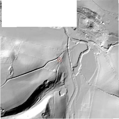 Shaded relief map of the ground around BA152BB, computed from Environment Agency LiDAR. The ground here sits at about 36 m above sea level and falls 63 m across the surrounding 800 m. Surface water reaching this point runs off ground lying to the west-south-west, 55.0 m higher.
