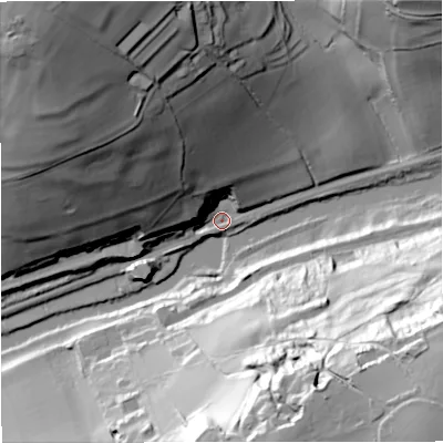 Shaded relief map of the ground around BA152HA, computed from Environment Agency LiDAR. The ground here sits at about 29 m above sea level and falls 91 m across the surrounding 800 m. Surface water reaching this point runs off ground lying to the north-west, 88.0 m higher.