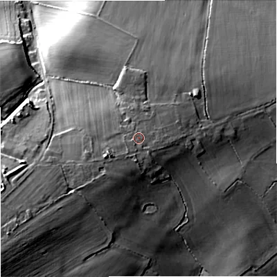 Shaded relief map of the ground around BA152RW, computed from Environment Agency LiDAR. The ground here sits at about 88 m above sea level and falls 31 m across the surrounding 800 m. Surface water reaching this point runs off ground lying to the south-west, 1.5 m higher.