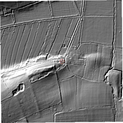 Shaded relief map of the ground around BA169RL, computed from Environment Agency LiDAR. The ground here sits at about 10 m above sea level and falls 22 m across the surrounding 800 m. Surface water reaching this point runs off ground lying to the south-west, 11.7 m higher.