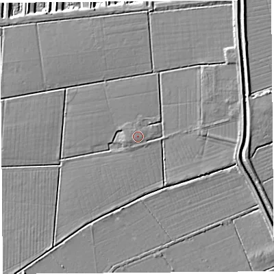 Shaded relief map of the ground around BA169SD, computed from Environment Agency LiDAR. The ground here sits at about 5 m above sea level and falls 8 m across the surrounding 800 m. Surface water reaching this point runs off ground lying to the west-south-west, 0.7 m higher.