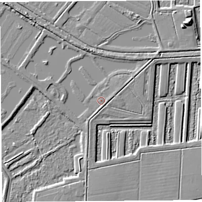 Shaded relief map of the ground around BA169SF, computed from Environment Agency LiDAR. The ground here sits at about 3 m above sea level and falls 11 m across the surrounding 800 m. Surface water reaching this point runs off ground lying to the east-north-east, 2.1 m higher.