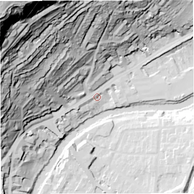 Shaded relief map of the ground around BA16AD, computed from Environment Agency LiDAR. The ground here sits at about 23 m above sea level and falls 140 m across the surrounding 800 m. Surface water reaching this point runs off ground lying to the north-west, 133.6 m higher.