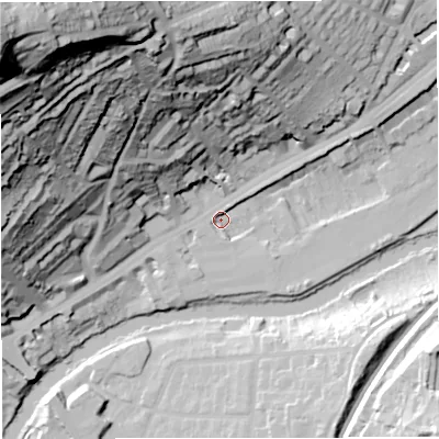 Shaded relief map of the ground around BA16AN, computed from Environment Agency LiDAR. The ground here sits at about 20 m above sea level and falls 117 m across the surrounding 800 m. Surface water reaching this point runs off ground lying to the north-west, 115.0 m higher.