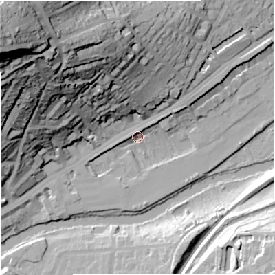 Shaded relief map of the ground around BA16AP, computed from Environment Agency LiDAR. The ground here sits at about 21 m above sea level and falls 95 m across the surrounding 800 m. Surface water reaching this point runs off ground lying to the north-west, 93.6 m higher.