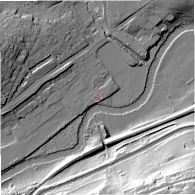 Shaded relief map of the ground around BA16BE, computed from Environment Agency LiDAR. The ground here sits at about 22 m above sea level and falls 76 m across the surrounding 800 m. Surface water reaching this point runs off ground lying to the west-south-west, 0.9 m higher.