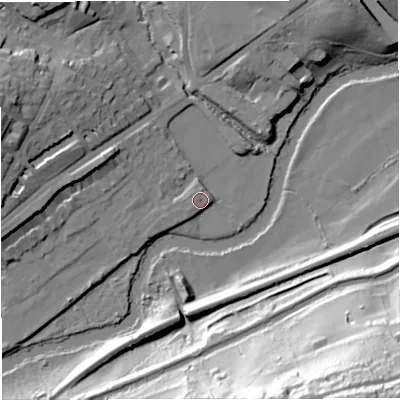 Shaded relief map of the ground around BA16BG, computed from Environment Agency LiDAR. The ground here sits at about 22 m above sea level and falls 71 m across the surrounding 800 m. Surface water reaching this point runs off ground lying to the north, 3.1 m higher.