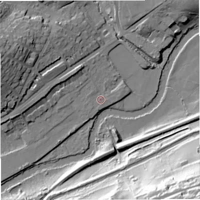 Shaded relief map of the ground around BA16BH, computed from Environment Agency LiDAR. The ground here sits at about 22 m above sea level and falls 74 m across the surrounding 800 m. Surface water reaching this point runs off ground lying to the west-north-west, 7.9 m higher.