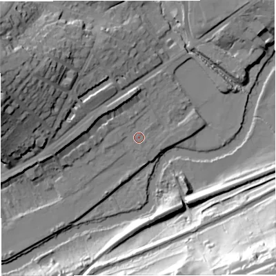 Shaded relief map of the ground around BA16BN, computed from Environment Agency LiDAR. The ground here sits at about 23 m above sea level and falls 69 m across the surrounding 800 m. Surface water reaching this point runs off ground lying to the west-north-west, 7.0 m higher.