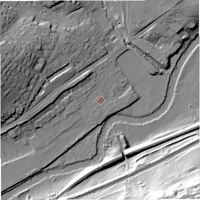 Shaded relief map of the ground around BA16BQ, computed from Environment Agency LiDAR. The ground here sits at about 23 m above sea level and falls 68 m across the surrounding 800 m. Surface water reaching this point runs off ground lying to the west-north-west, 7.9 m higher.