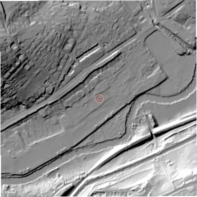Shaded relief map of the ground around BA16BW, computed from Environment Agency LiDAR. The ground here sits at about 22 m above sea level and falls 67 m across the surrounding 800 m. Surface water reaching this point runs off ground lying to the west-north-west, 8.2 m higher.