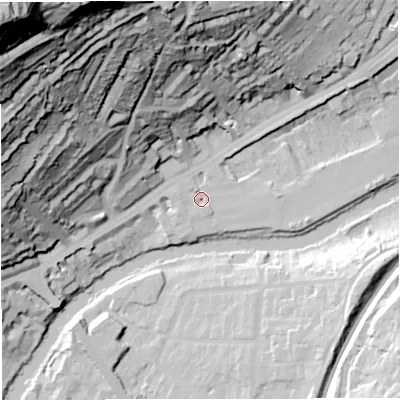 Shaded relief map of the ground around BA16FG, computed from Environment Agency LiDAR. The ground here sits at about 21 m above sea level and falls 127 m across the surrounding 800 m. Surface water reaching this point runs off ground lying to the south-east, 1.3 m higher.