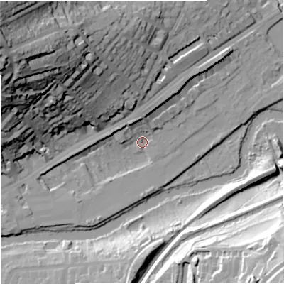 Shaded relief map of the ground around BA16JE, computed from Environment Agency LiDAR. The ground here sits at about 22 m above sea level and falls 70 m across the surrounding 800 m. Surface water reaching this point runs off ground lying to the north-west, 67.7 m higher.