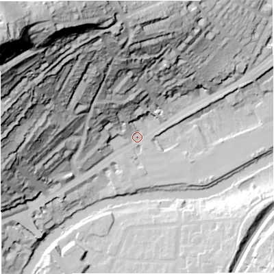 Shaded relief map of the ground around BA16PJ, computed from Environment Agency LiDAR. The ground here sits at about 22 m above sea level and falls 128 m across the surrounding 800 m. Surface water reaching this point runs off ground lying to the north-west, 123.5 m higher.
