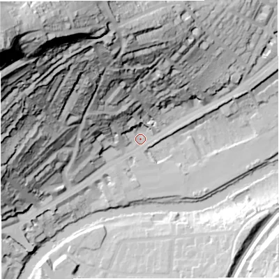 Shaded relief map of the ground around BA16PL, computed from Environment Agency LiDAR. The ground here sits at about 22 m above sea level and falls 123 m across the surrounding 800 m. Surface water reaching this point runs off ground lying to the north-west, 99.3 m higher.
