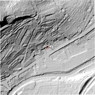 Shaded relief map of the ground around BA16PP, computed from Environment Agency LiDAR. The ground here sits at about 24 m above sea level and falls 123 m across the surrounding 800 m. Surface water reaching this point runs off ground lying to the north-north-west, 36.9 m higher.