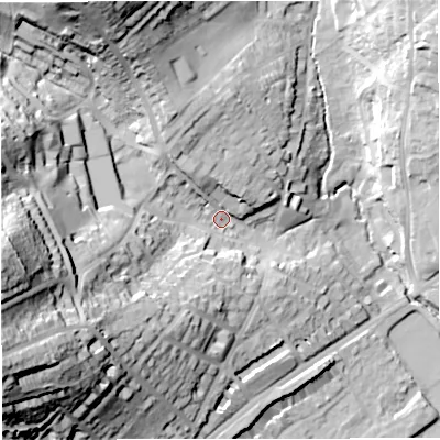 Shaded relief map of the ground around BA16RA, computed from Environment Agency LiDAR. The ground here sits at about 31 m above sea level and falls 62 m across the surrounding 800 m. Surface water reaching this point runs off ground lying to the west-south-west, 51.1 m higher.