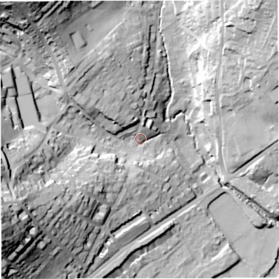 Shaded relief map of the ground around BA16SA, computed from Environment Agency LiDAR. The ground here sits at about 29 m above sea level and falls 51 m across the surrounding 800 m. Surface water reaching this point runs off ground lying to the west-south-west, 40.9 m higher.