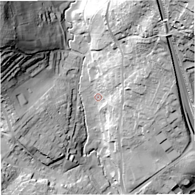 Shaded relief map of the ground around BA17BB, computed from Environment Agency LiDAR. The ground here sits at about 27 m above sea level and falls 71 m across the surrounding 800 m. Surface water reaching this point runs off ground lying to the north-east, 41.5 m higher.