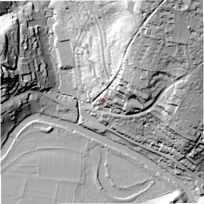 Shaded relief map of the ground around BA17ND, computed from Environment Agency LiDAR. The ground here sits at about 33 m above sea level and falls 71 m across the surrounding 800 m. Surface water reaching this point runs off ground lying to the north-north-east, 56.2 m higher.