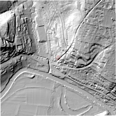 Shaded relief map of the ground around BA17NJ, computed from Environment Agency LiDAR. The ground here sits at about 31 m above sea level and falls 73 m across the surrounding 800 m. Surface water reaching this point runs off ground lying to the north-east, 60.2 m higher.