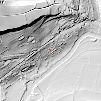 Shaded relief map of the ground around BA17RD, computed from Environment Agency LiDAR. The ground here sits at about 32 m above sea level and falls 107 m across the surrounding 800 m. Surface water reaching this point runs off ground lying to the north-west, 15.1 m higher.
