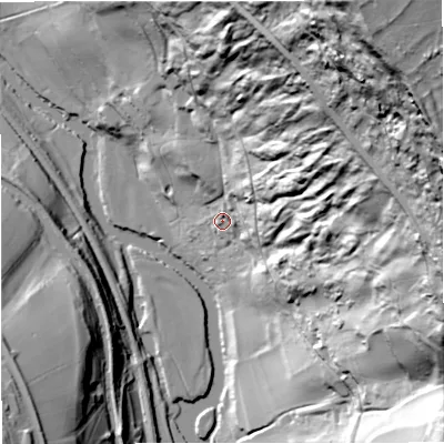 Shaded relief map of the ground around BA18EE, computed from Environment Agency LiDAR. The ground here sits at about 38 m above sea level and falls 156 m across the surrounding 800 m. Surface water reaching this point runs off ground lying to the north-north-east, 140.7 m higher.